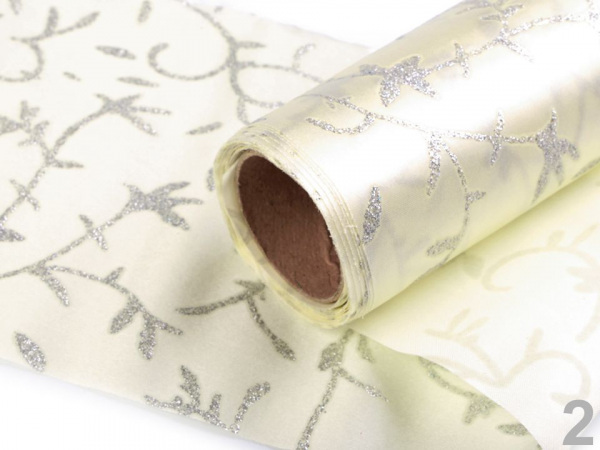 Satén svatební jednostranný / stuha šíře 14 cm s glitry