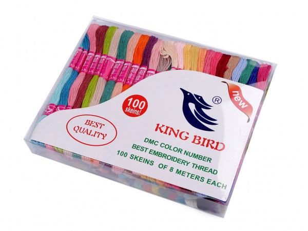 Příze vyšívací typ mouline King Bird, Grus sada 100 ks/8 m
