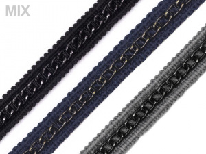 Prýmek šíře 13 mm s kovovým řetízkem