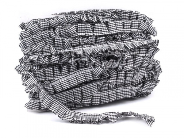 Oděvní volánek / prýmek šíře 17 mm káro