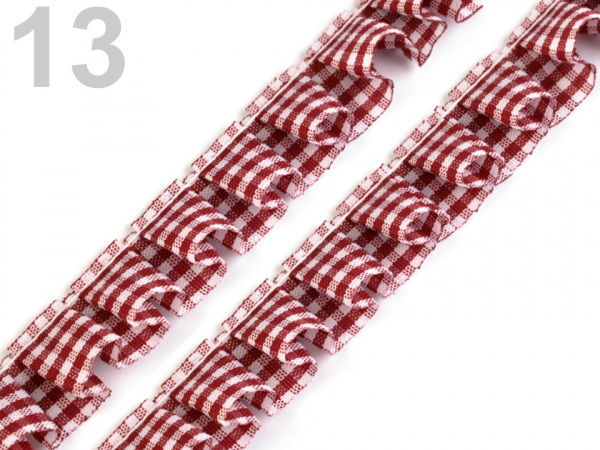 Oděvní volánek / prýmek šíře 17 mm káro