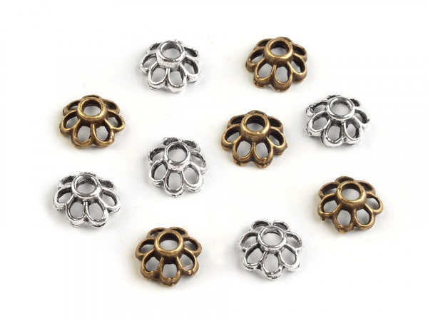 Kovový dekorační kaplík 4x7 mm květinka