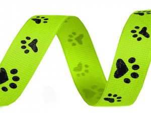 Rypsová stuha / popruh šíře 15 mm potisk tlapky