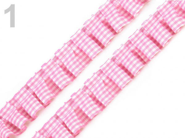 Oděvní volánek / prýmek šíře 17 mm káro