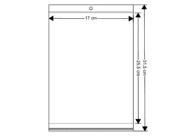 PP sáček s lepicí klopou a závěsem 17x25,5 - 26 cm