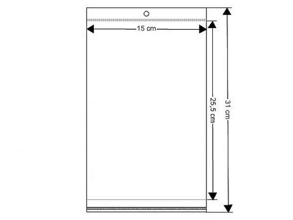 PP sáček s lepicí klopou a závěsem 15x25,5 cm