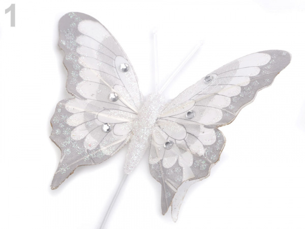 Motýl s glitry a kamínky na drátku