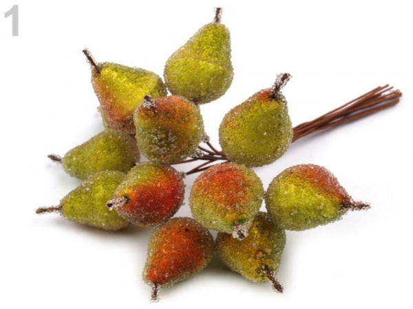 Umělá hruška ojíněná k aranžování 19x32 mm