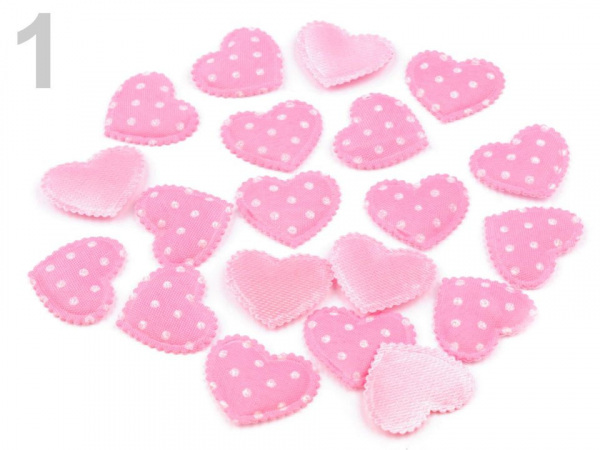 Textilní aplikace / nášivka srdíčko s puntíky 17x20 mm