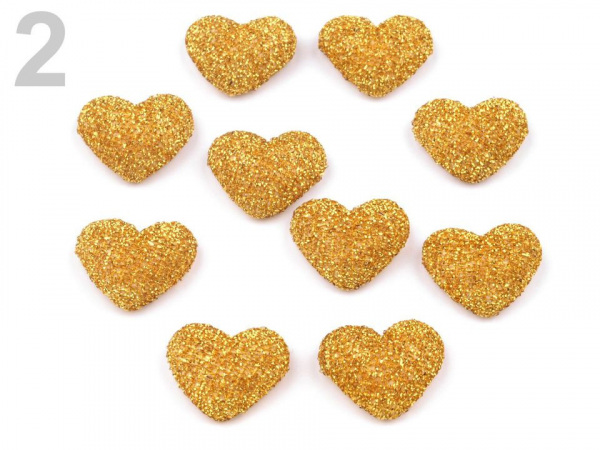 Látkové ozdoby srdce s lurexem 15x18 mm