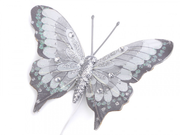 Motýl s glitry a kamínky na drátku