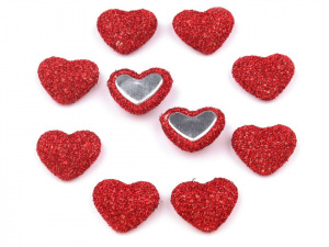 Látkové ozdoby srdce s lurexem 15x18 mm