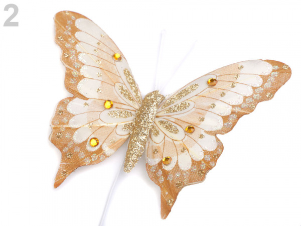Motýl s glitry a kamínky na drátku