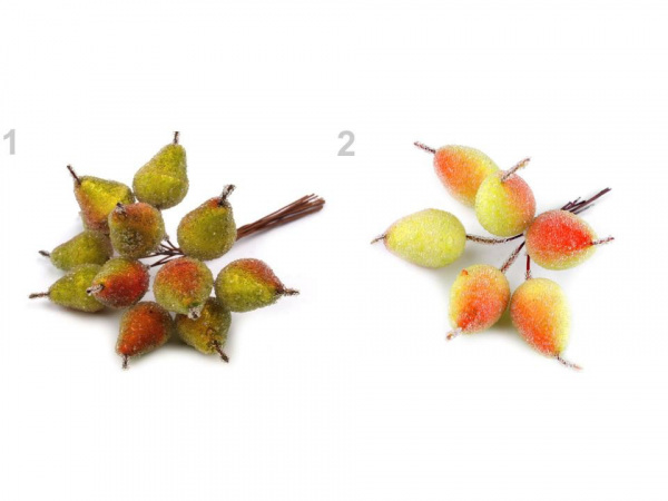 Umělá hruška ojíněná k aranžování 19x32 mm