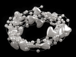 Perličky na silonu Ø8mm srdce bílé