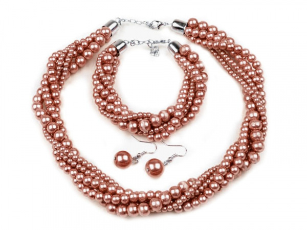 Perlový náhrdelník, náramek a náušnice, sada