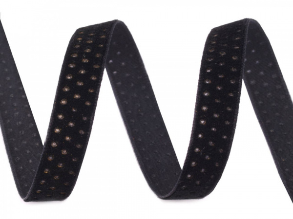 Sametová stuha šíře 9 mm se zlatými tečkami