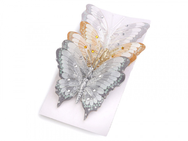 Motýl s glitry a kamínky na drátku