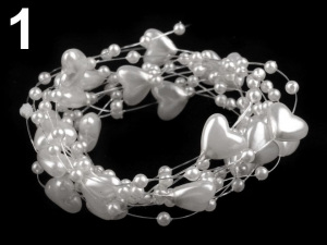 Perličky na silonu Ø8mm srdce bílé