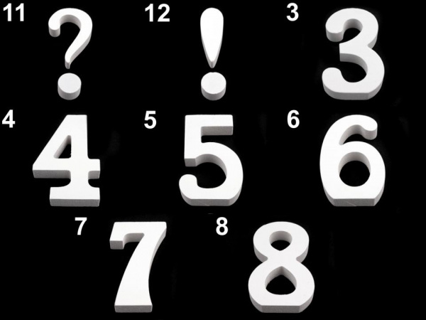 3D dekorace číslice, otazník, vykřičník výška 8 cm