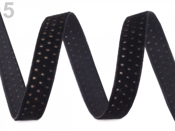 Sametová stuha šíře 9 mm se zlatými tečkami