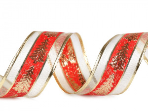 Vánoční stuha s lurexem a drátem šíře 40 mm