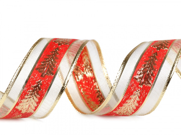 Vánoční stuha s lurexem a drátem šíře 40 mm