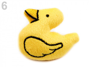 Plyšová aplikace / nášivka s pískátkem kačenka, kuřátko, včela, sova