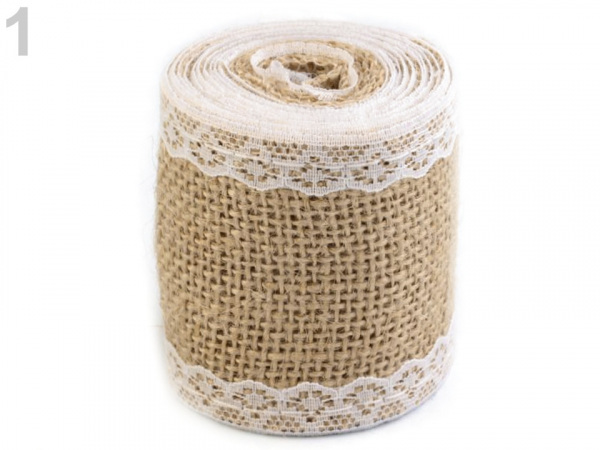 Jutová stuha s krajkou šíře 50 mm, 60 mm