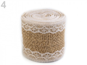 Jutová stuha s krajkou šíře 50 mm, 60 mm