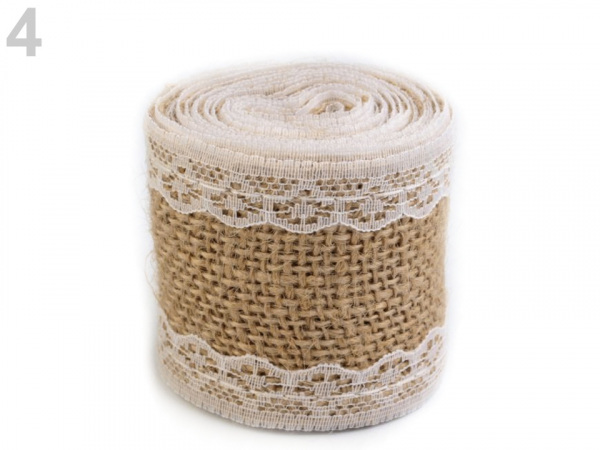 Jutová stuha s krajkou šíře 50 mm, 60 mm