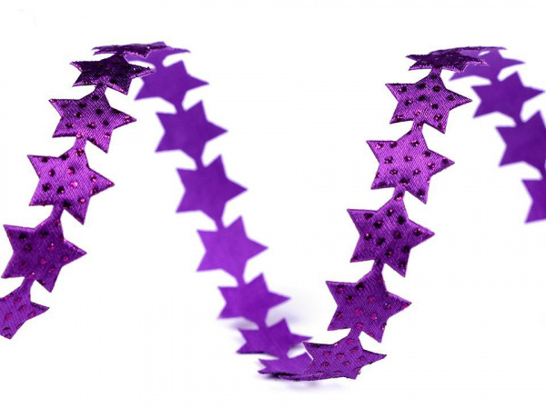 Saténový prýmek šíře 14 mm hvězda s glitry vánoční