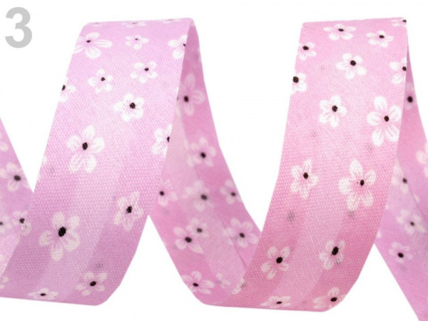 Šikmý proužek polyesterový šíře 20 mm květy