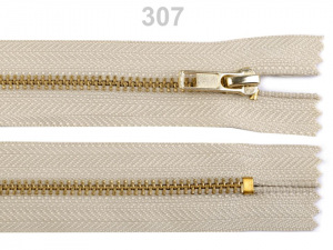 Kovový zip No 3 délka 18 cm kalhotový s mosaznými zoubky