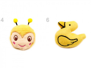 Plyšová aplikace / nášivka s pískátkem kačenka, kuřátko, včela, sova