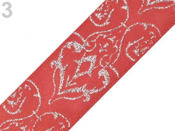 Vánoční stuha s glitry šíře 25 mm