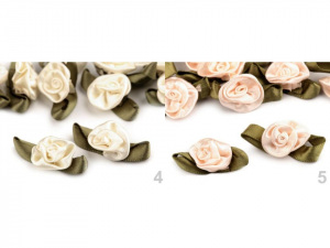 Saténová růžička s lístky 15x30 mm