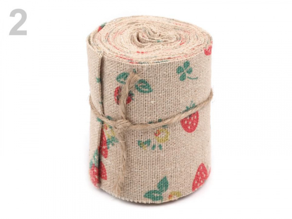 Bavlněná stuha šíře 60 mm jahody, listy