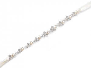 Štrasová ozdoba do vlasů na stuze s perlami