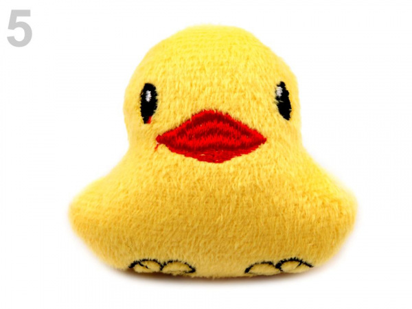 Plyšová aplikace / nášivka s pískátkem kačenka, kuřátko, včela, sova