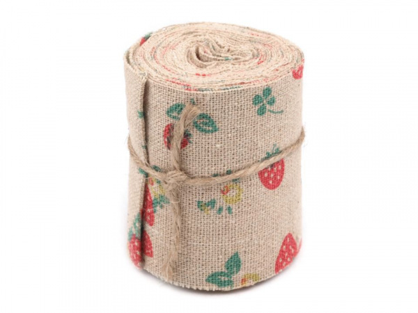 Bavlněná stuha šíře 60 mm jahody, listy