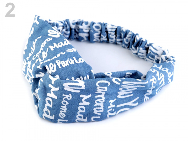 Látková čelenka pin up překřížená, riflová