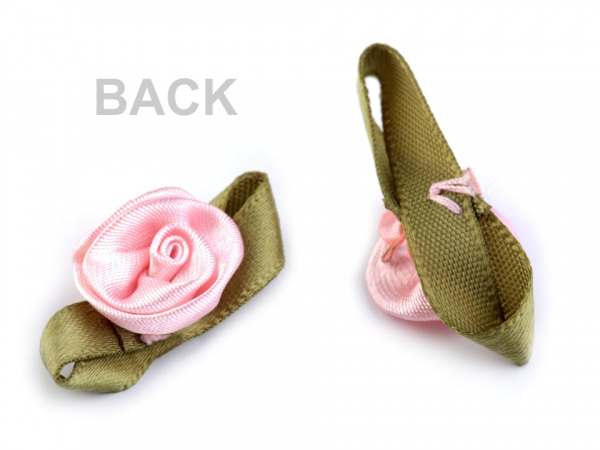 Saténová růžička s lístky 15x30 mm