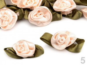 Saténová růžička s lístky 15x30 mm