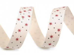 Vánoční bavlněná stuha sobi, hvězdy šíře 16 mm