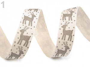 Vánoční bavlněná stuha sobi, hvězdy šíře 16 mm