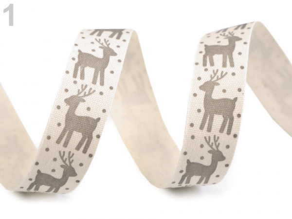 Vánoční bavlněná stuha sobi, hvězdy šíře 16 mm