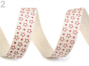 Vánoční bavlněná stuha sobi, hvězdy šíře 16 mm