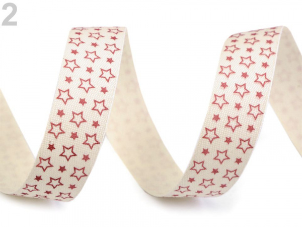 Vánoční bavlněná stuha sobi, hvězdy šíře 16 mm