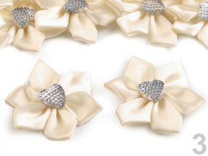 Saténový květ se srdcem Ø50 mm s kamínkem